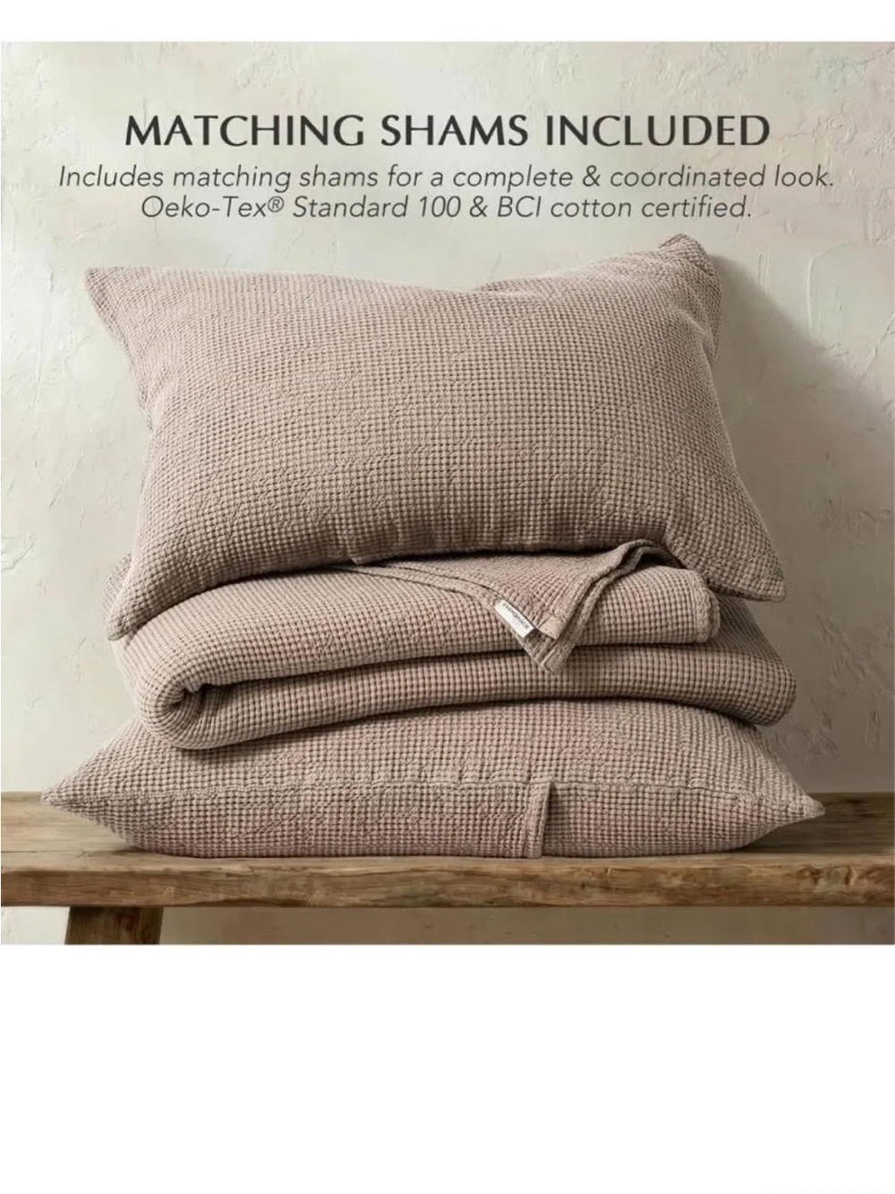 EverGrace 100% Cotton Waffle Coverlet Set, Queen Size, Truffle Taupe Brown